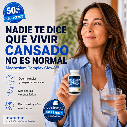 Magnesio Complex Glow8™ - 60 cápsulas, 2 meses de tratamiento!                          Despierta Renovada!